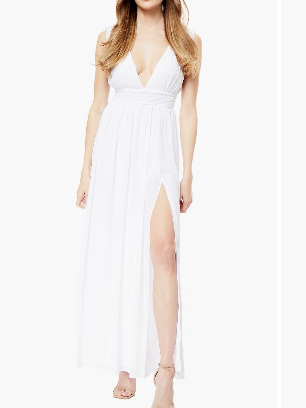 White plunge maxi dress Small